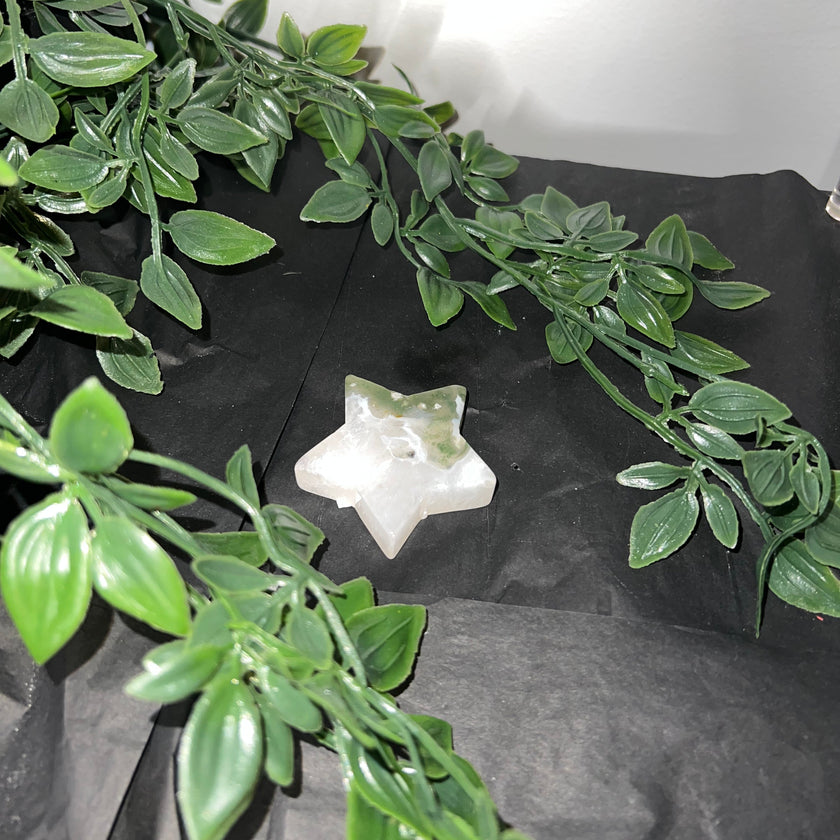 Moss Agate Star Carving
