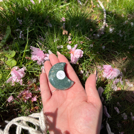 Moss Agate Moon Carving