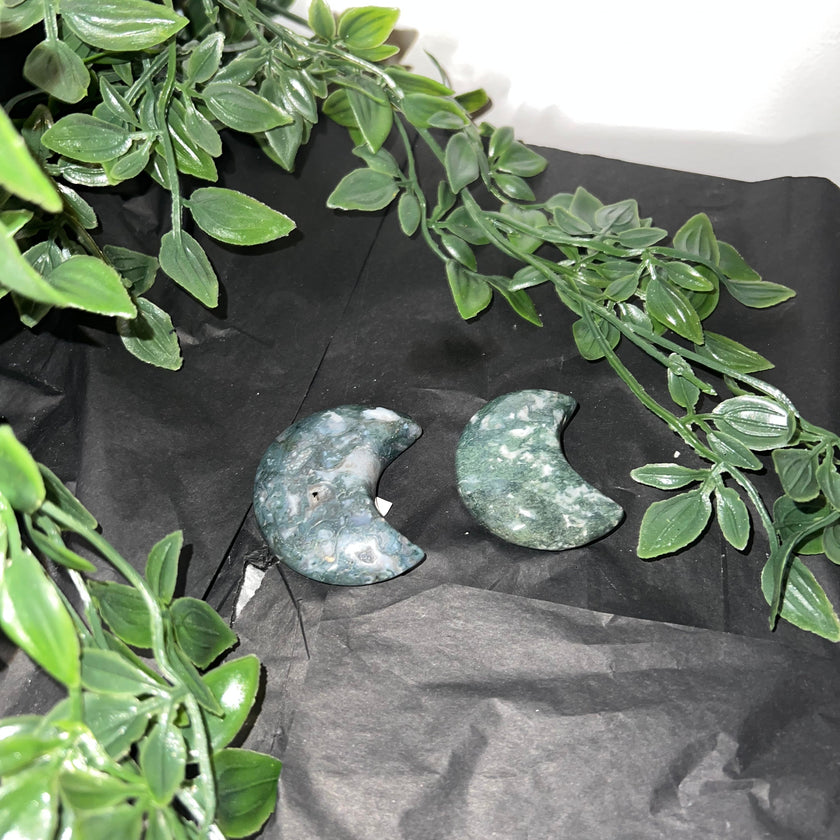 Moss Agate Moon Carving