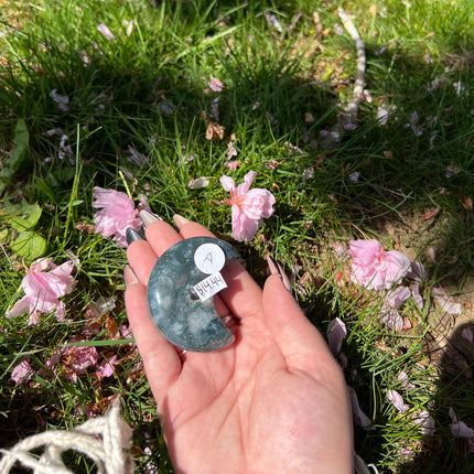 Moss Agate Moon Carving