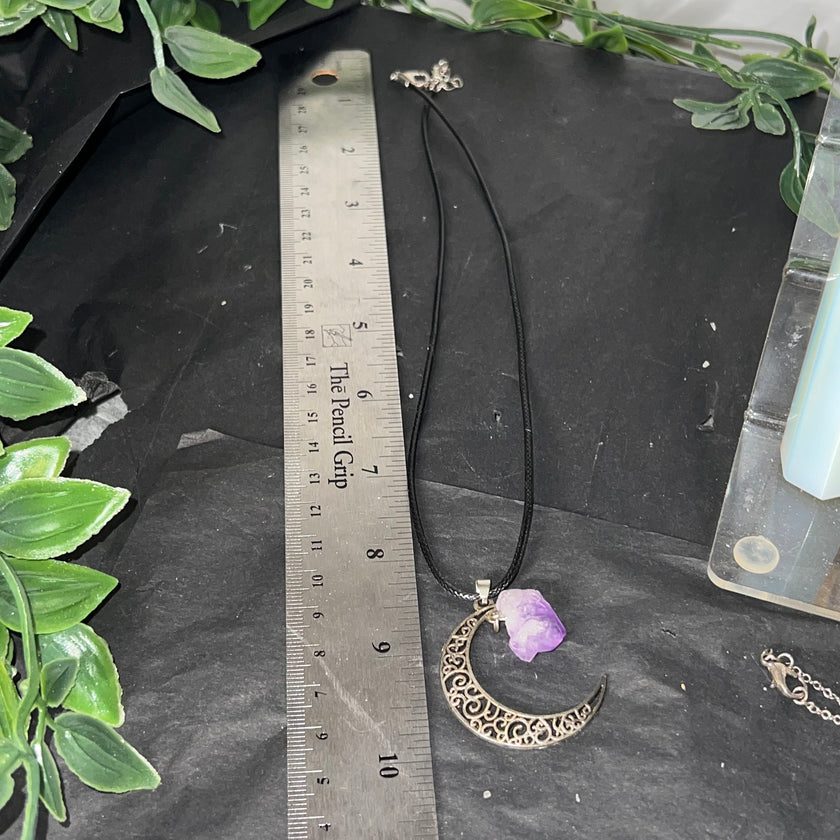 Amethyst In Moon Pendant