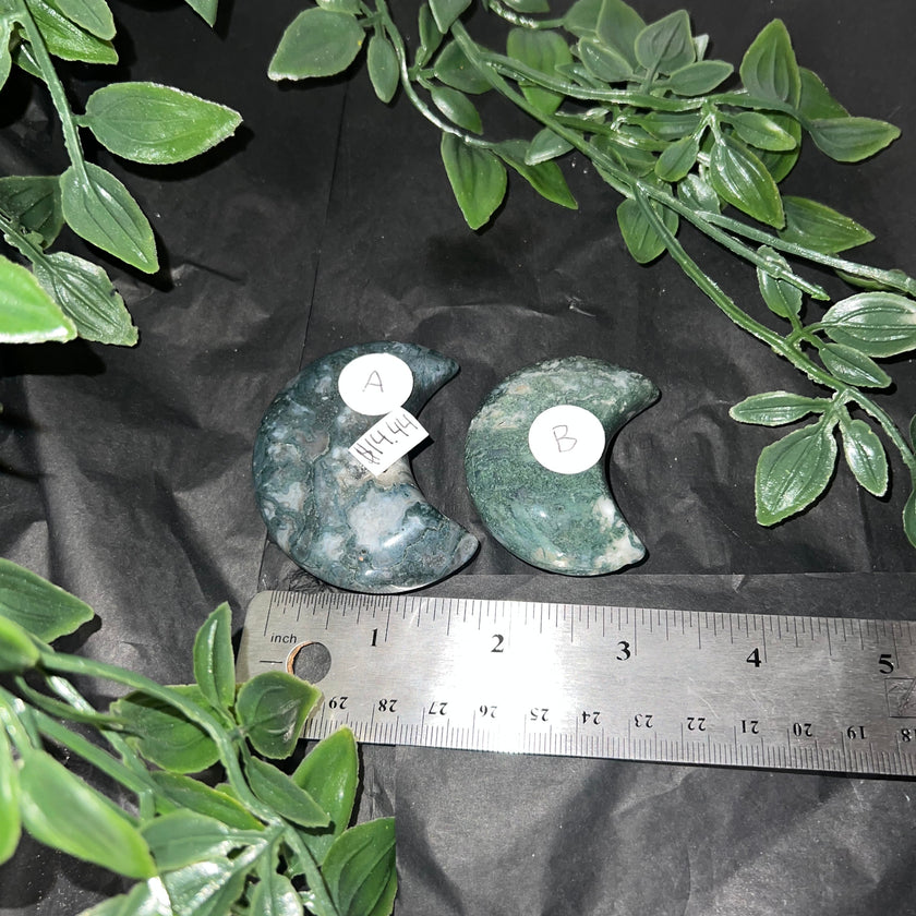 Moss Agate Moon Carving