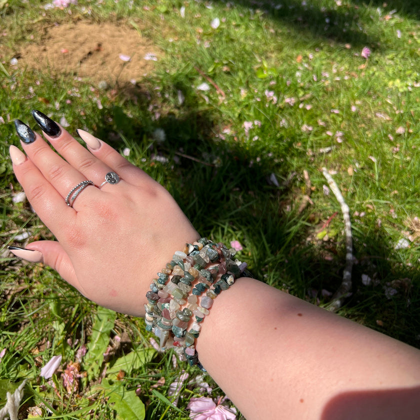 Moss Agate Chip Bracelets