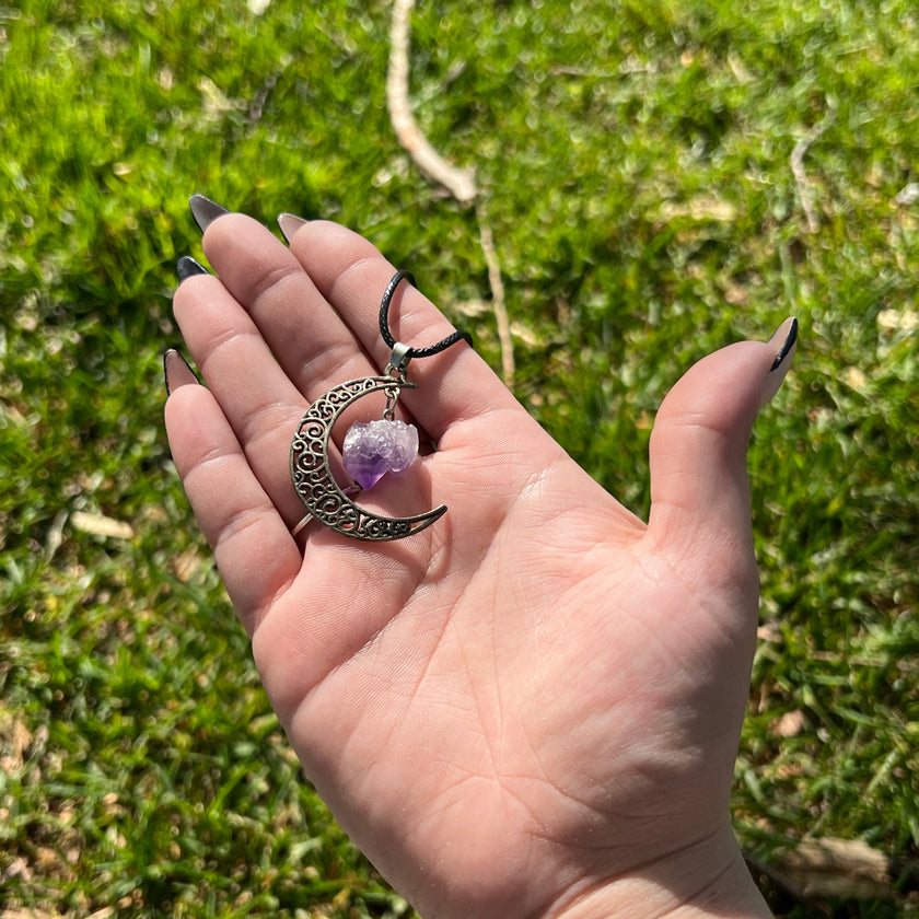 Amethyst In Moon Pendant
