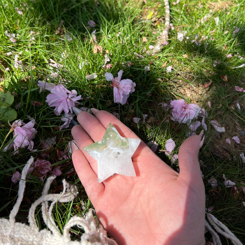 Moss Agate Star Carving