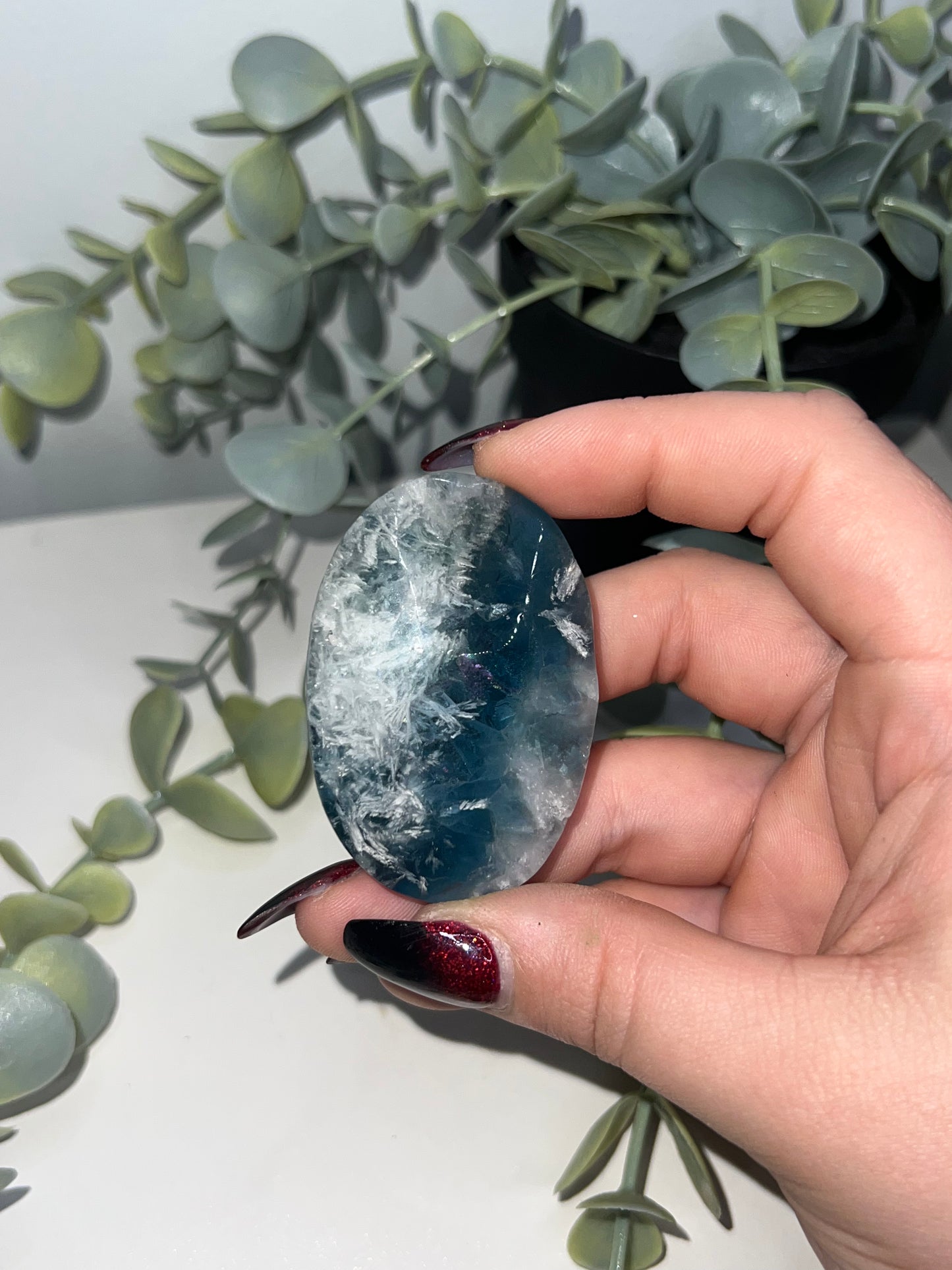 Feather Fluorite Palm Stone