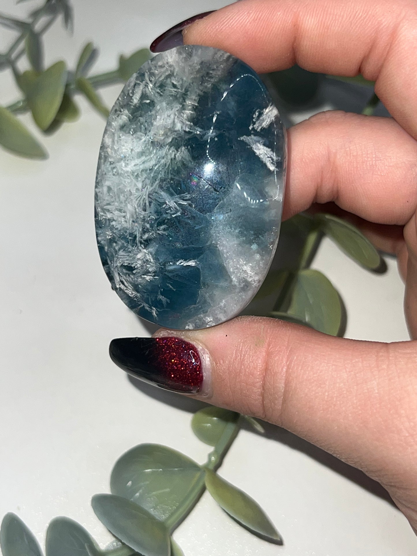 Feather Fluorite Palm Stone