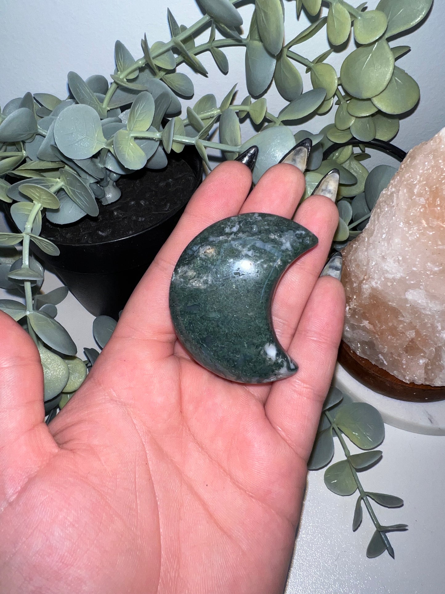 Moss Agate Moon Carving B