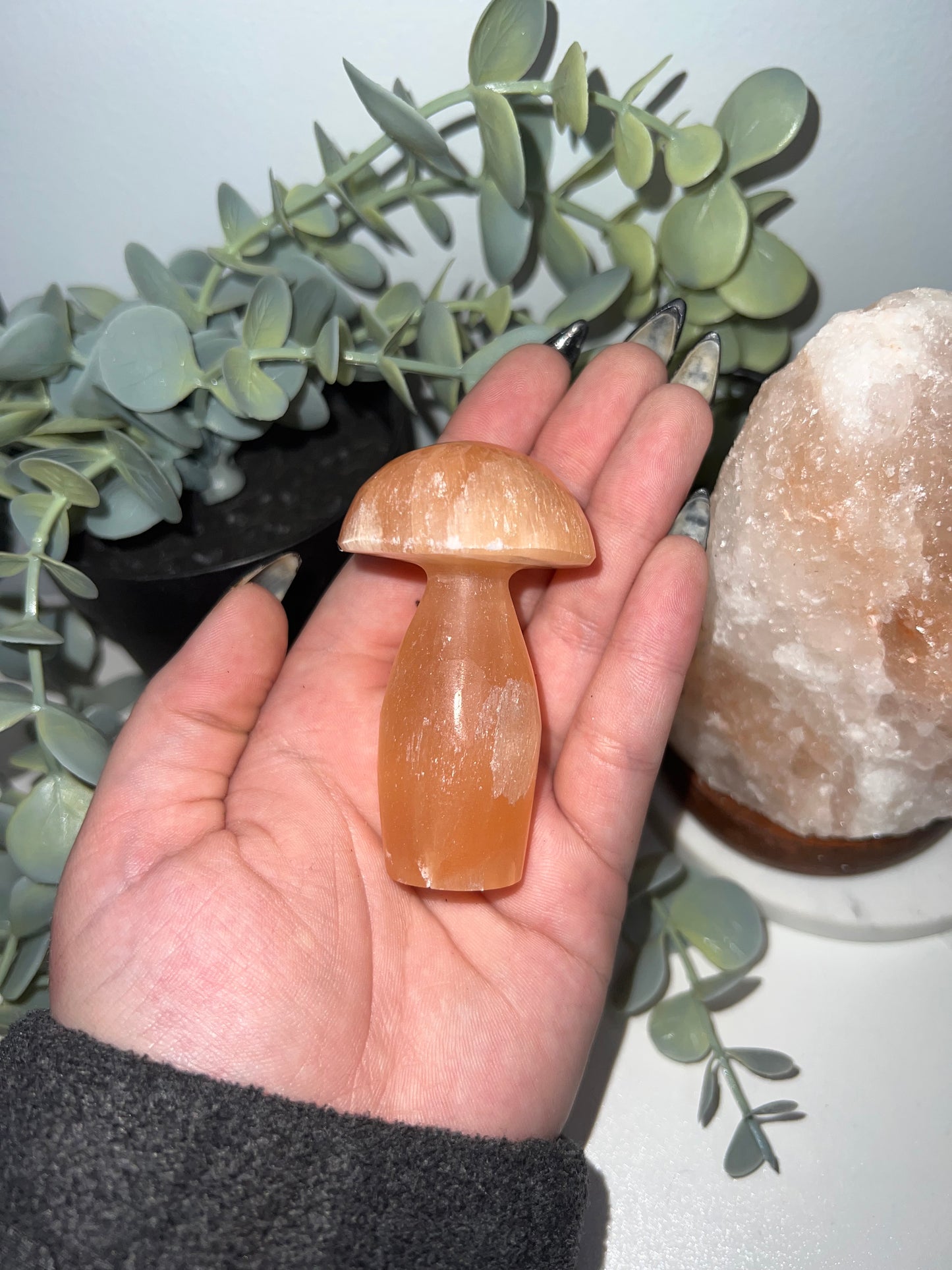 Peach Selenite Mushroom Carving