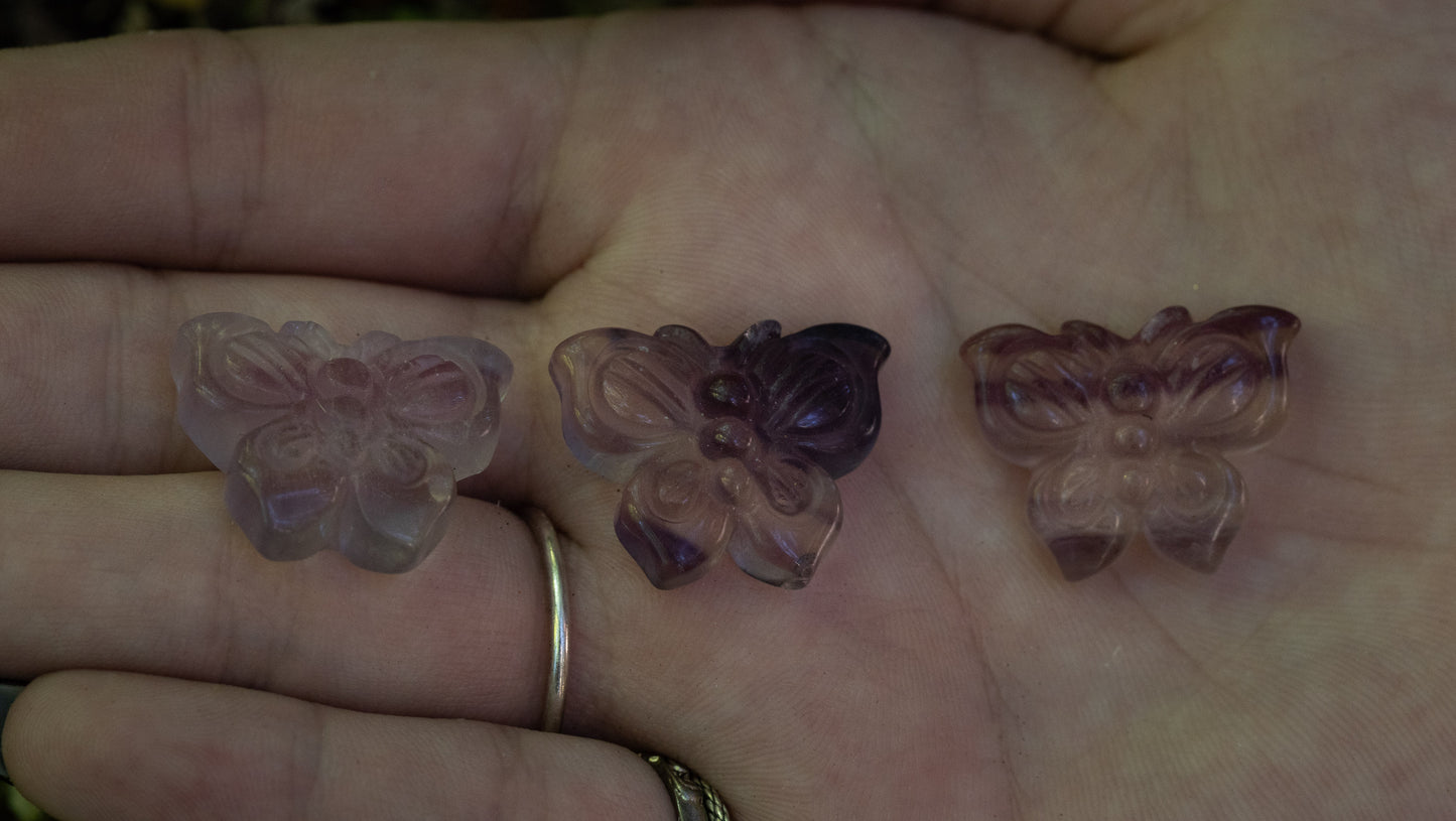 Mini Purple Fluorite Butterfly Carving