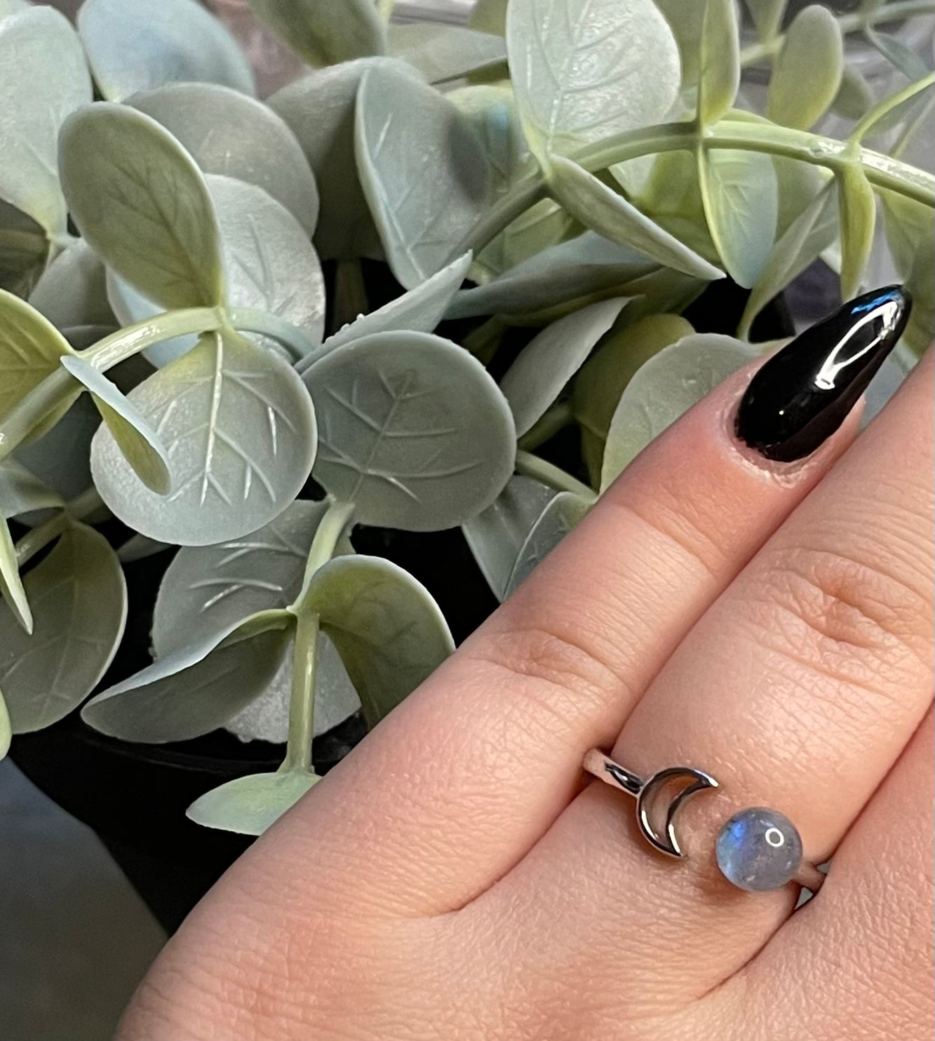 Labradorite Crescent Moon Ring