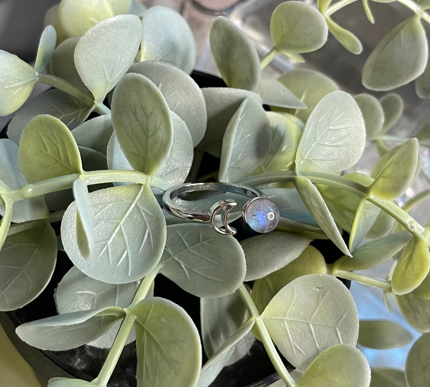 Labradorite Crescent Moon Ring